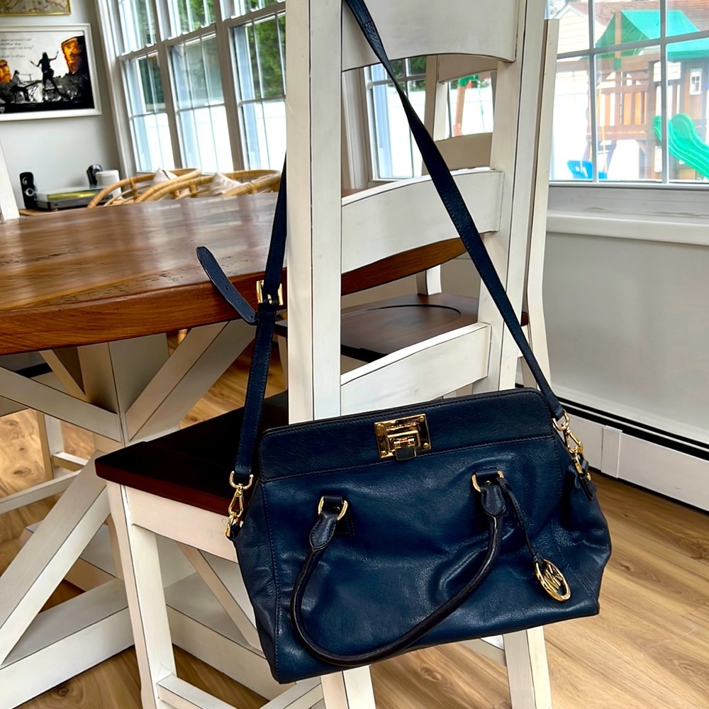 Michael Kors navy leather shoulder bag